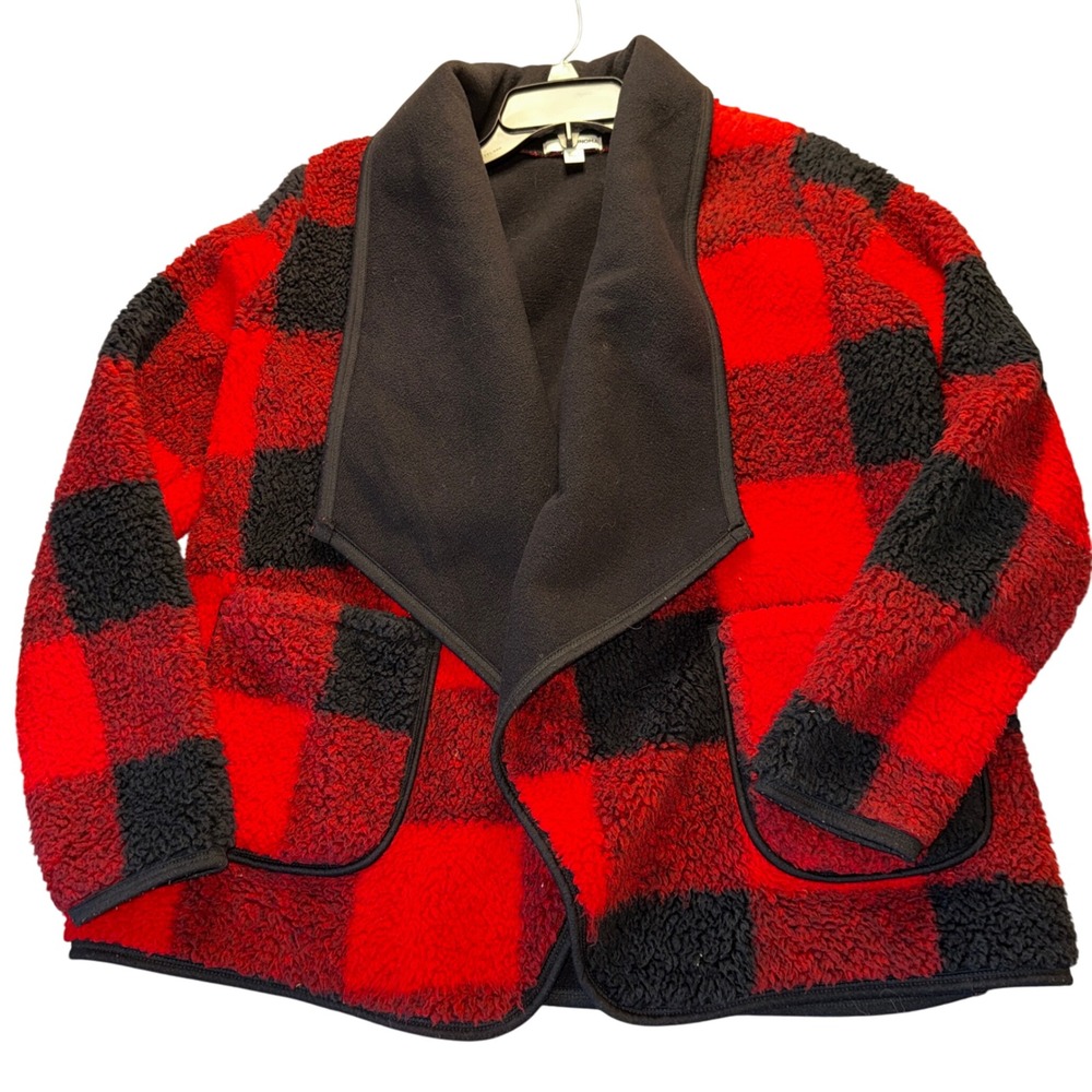 Sonoma Buffalo Plaid Sherpa Fleece Shawl Collar Jacket Womens Size‎ S Red Black